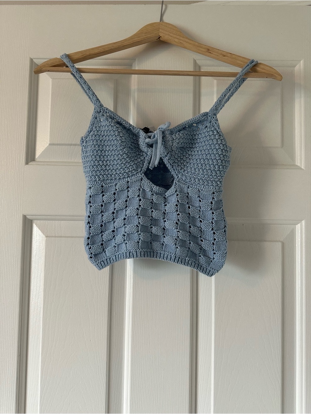 Zara Light Blue Crochet Tie-Front Cami Top